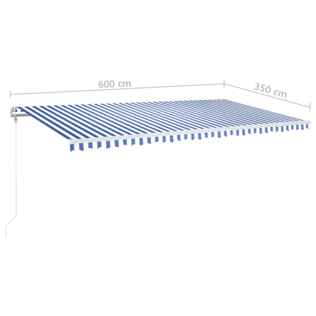 Automatisk markise med vindsensor og LED 600x350 cm blå og hvit