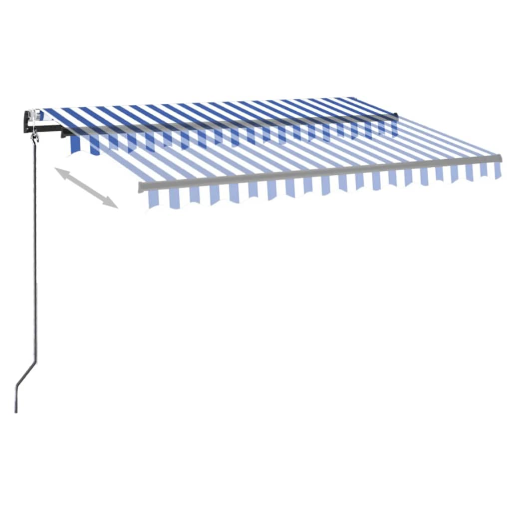 Automatisk markise med LED og vindsensor 300x250 cm blå og hvit vidaXL