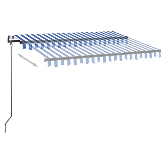 Automatisk markise med LED og vindsensor 300x250 cm blå og hvit vidaXL