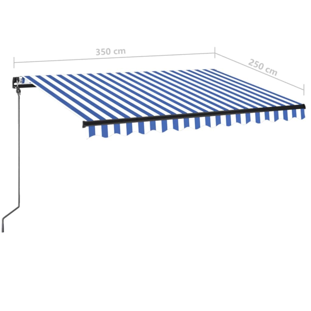 Manuell uttrekkbar markise med LED 350x250 cm blå og hvit