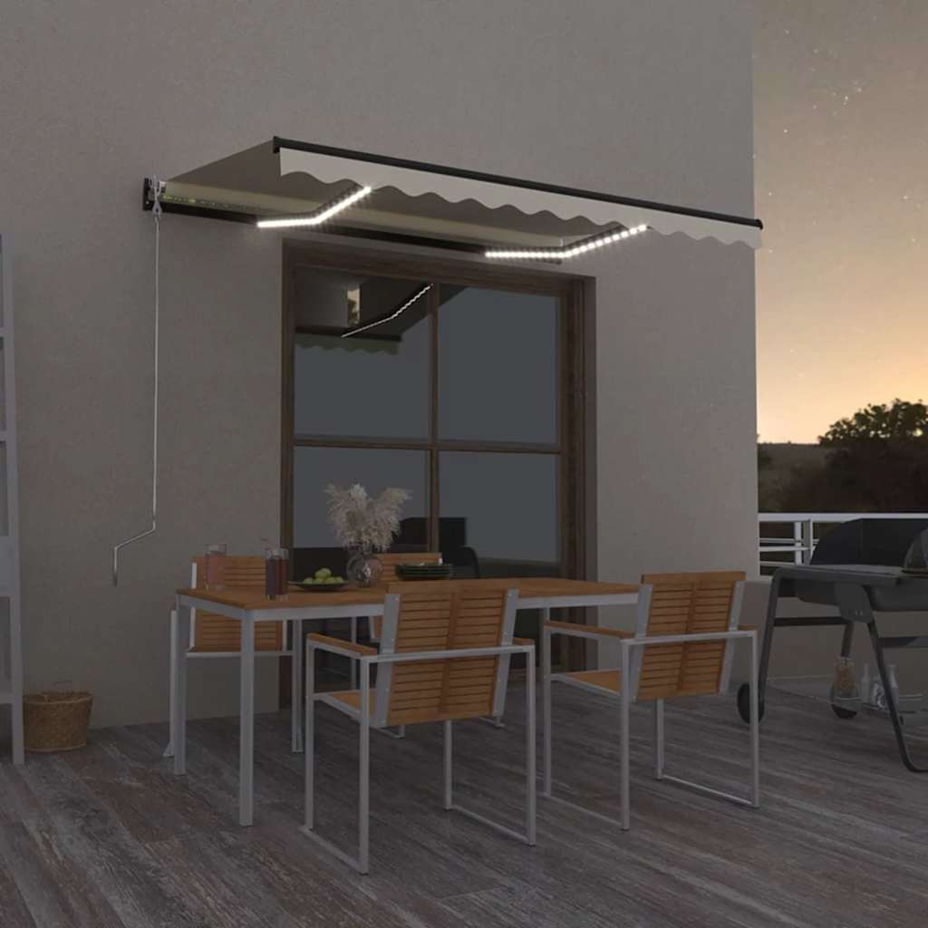 Manuell uttrekkbar markise med LED 350x250 cm kremhvit vidaXL