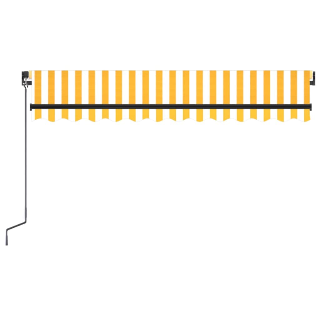 Manuell uttrekkbar markise med LED 350x250 cm gul og hvit