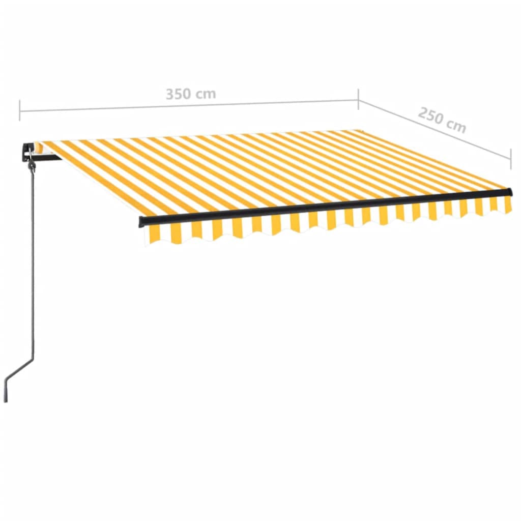 Manuell uttrekkbar markise med LED 350x250 cm gul og hvit