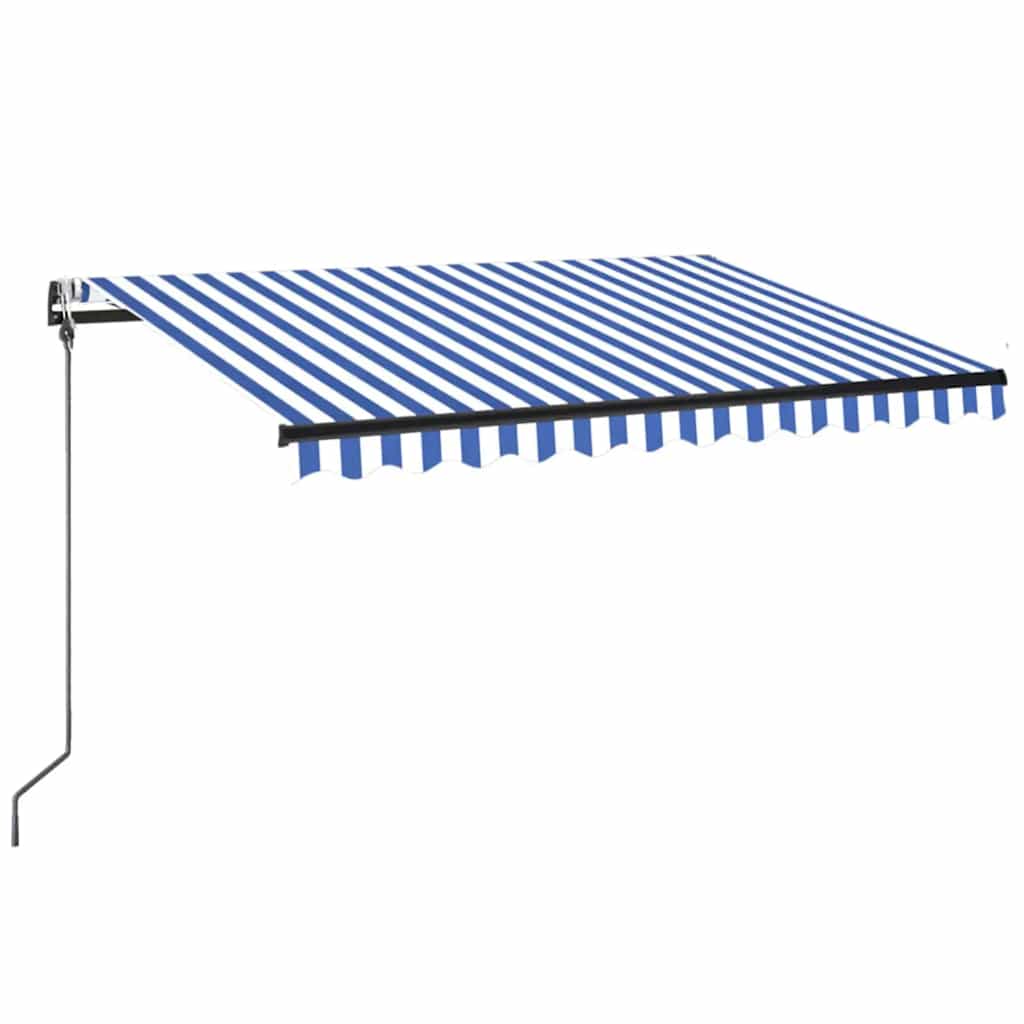 Automatisk markise med LED og vindsensor 350x250 cm blå og hvit vidaXL