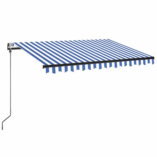 Automatisk markise med LED og vindsensor 350x250 cm blå og hvit vidaXL