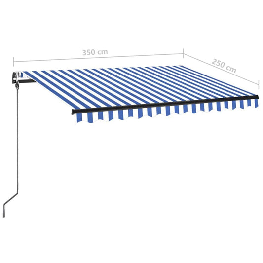 Automatisk markise med LED og vindsensor 350x250 cm blå og hvit vidaXL