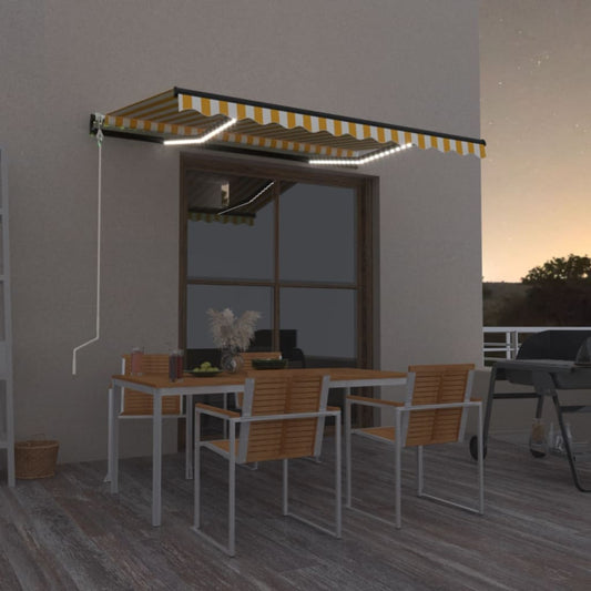 Automatisk markise med LED og vindsensor 350x250 cm gul/hvit vidaXL