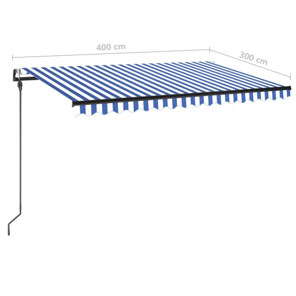 Automatisk markise med vindsensor og LED 400x300 cm blå og hvit