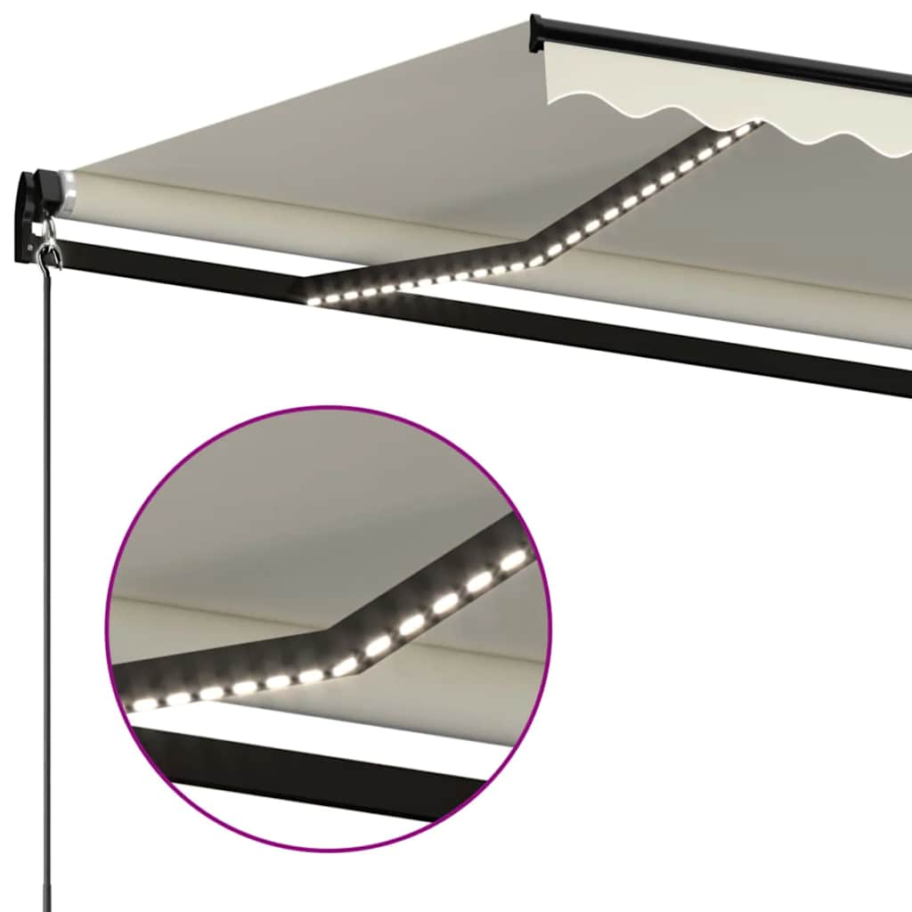 Manuell uttrekkbar markise med LED 450x300 cm kremhvit vidaXL