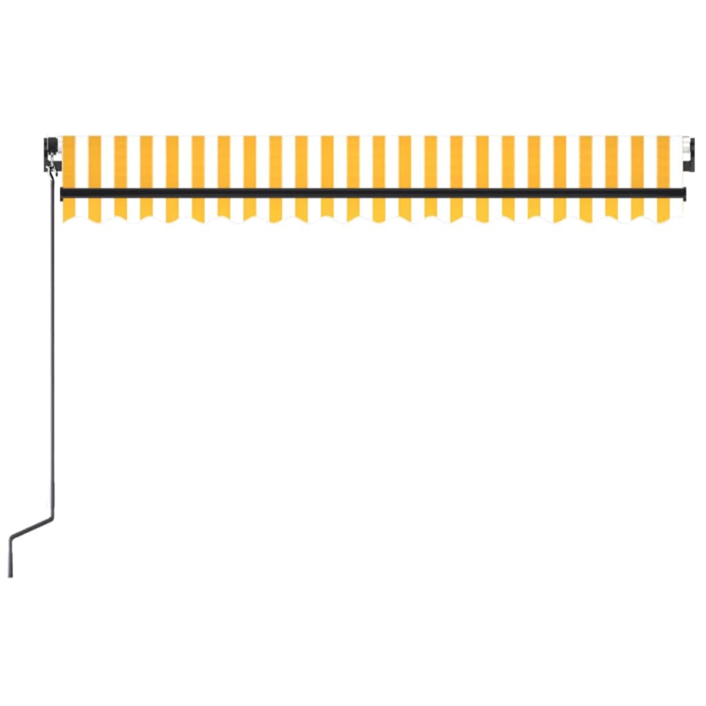 Manuell uttrekkbar markise med LED 450x300 cm gul og hvit