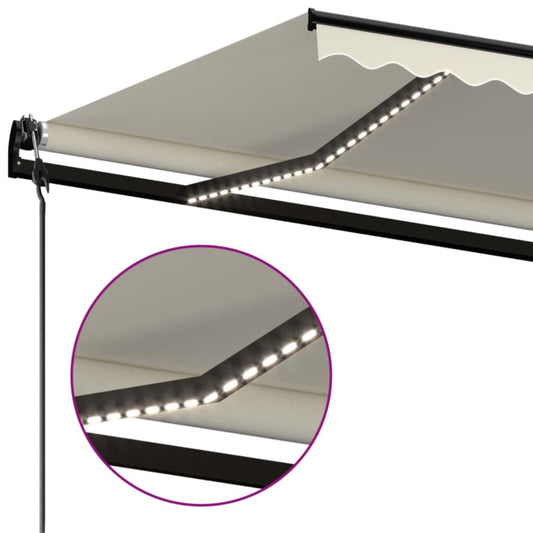 Automatisk markise med vindsensor og LED 450x300 cm kremhvit vidaXL