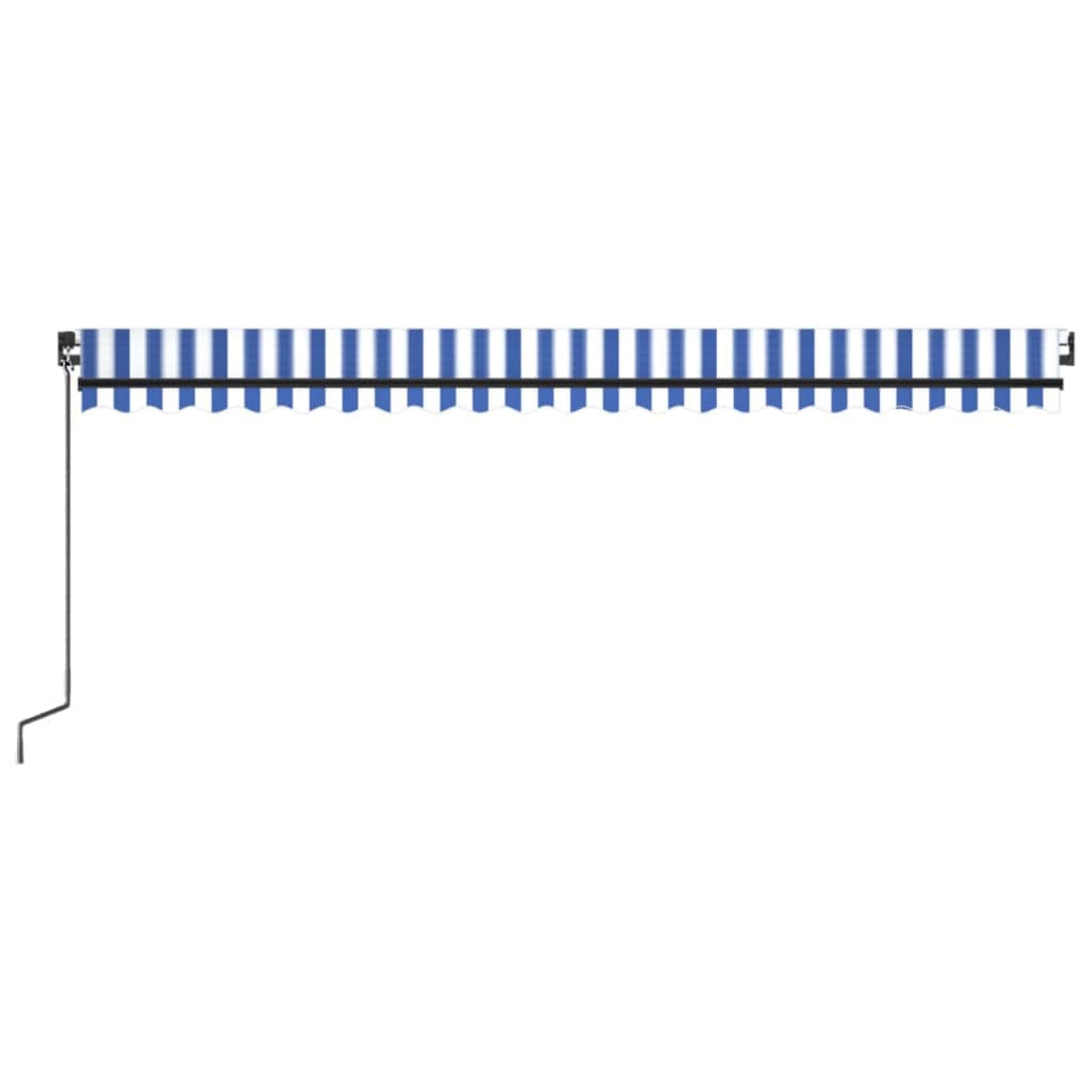 Manuell uttrekkbar markise med LED 500x300 cm blå og hvit