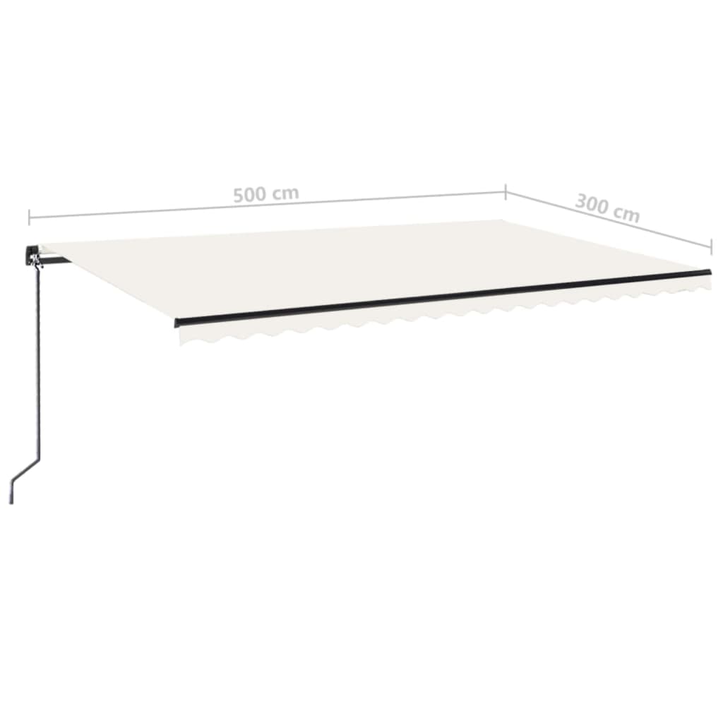 Manuell uttrekkbar markise med LED 500x300 cm kremhvit