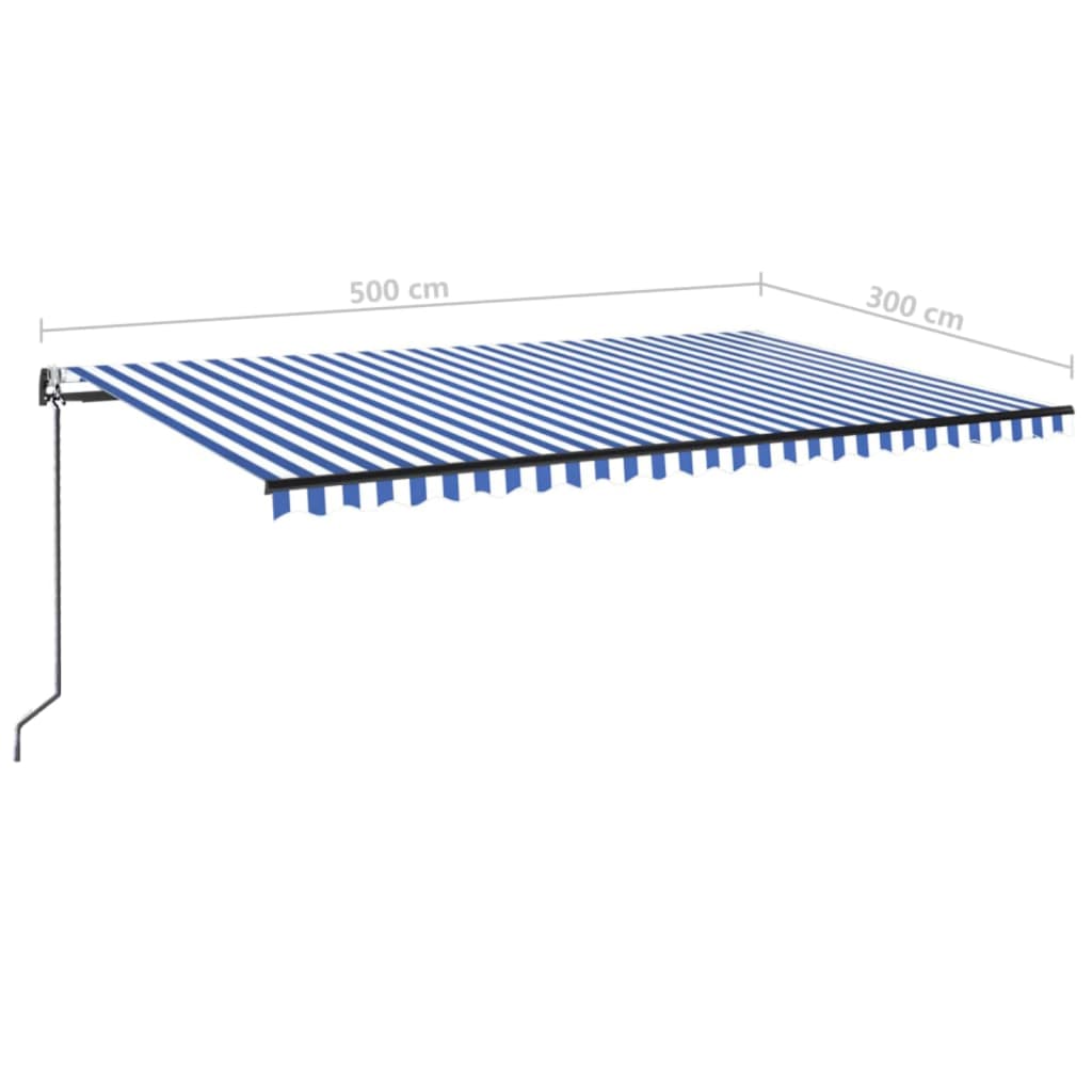 Automatisk markise med vindsensor og LED 500x300 cm blå og hvit