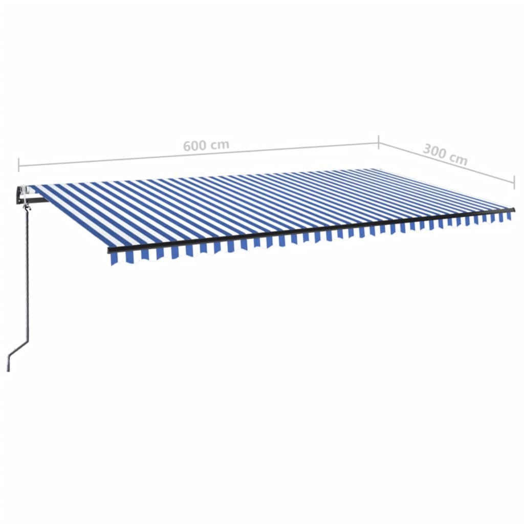 Automatisk markise med vindsensor og LED 600x300 cm blå og hvit