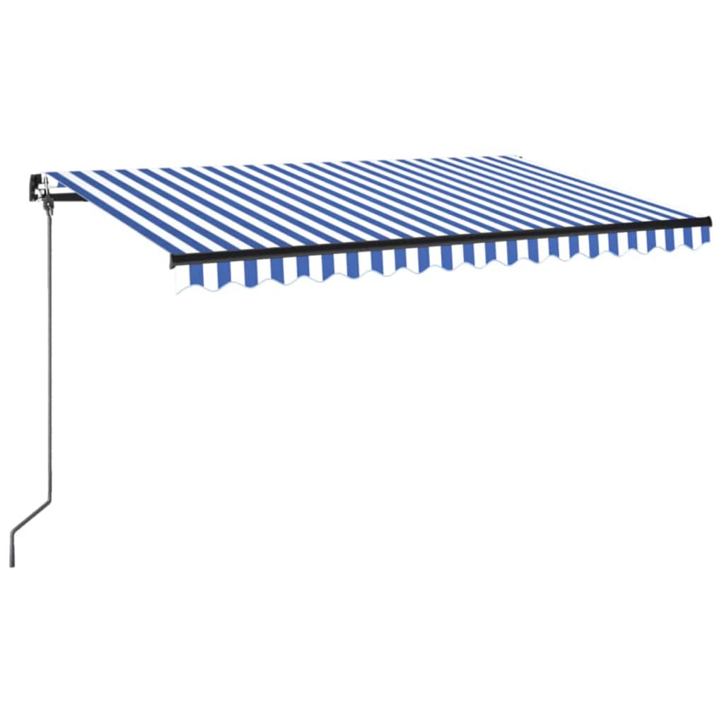 Manuell uttrekkbar markise med LED 400x350 cm blå og hvit