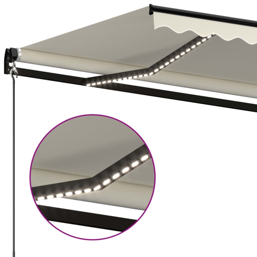 Manuell uttrekkbar markise med LED 400x350 cm kremhvit vidaXL