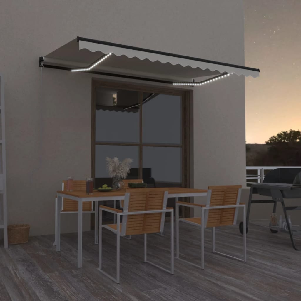 Manuell uttrekkbar markise med LED 400x350 cm kremhvit vidaXL