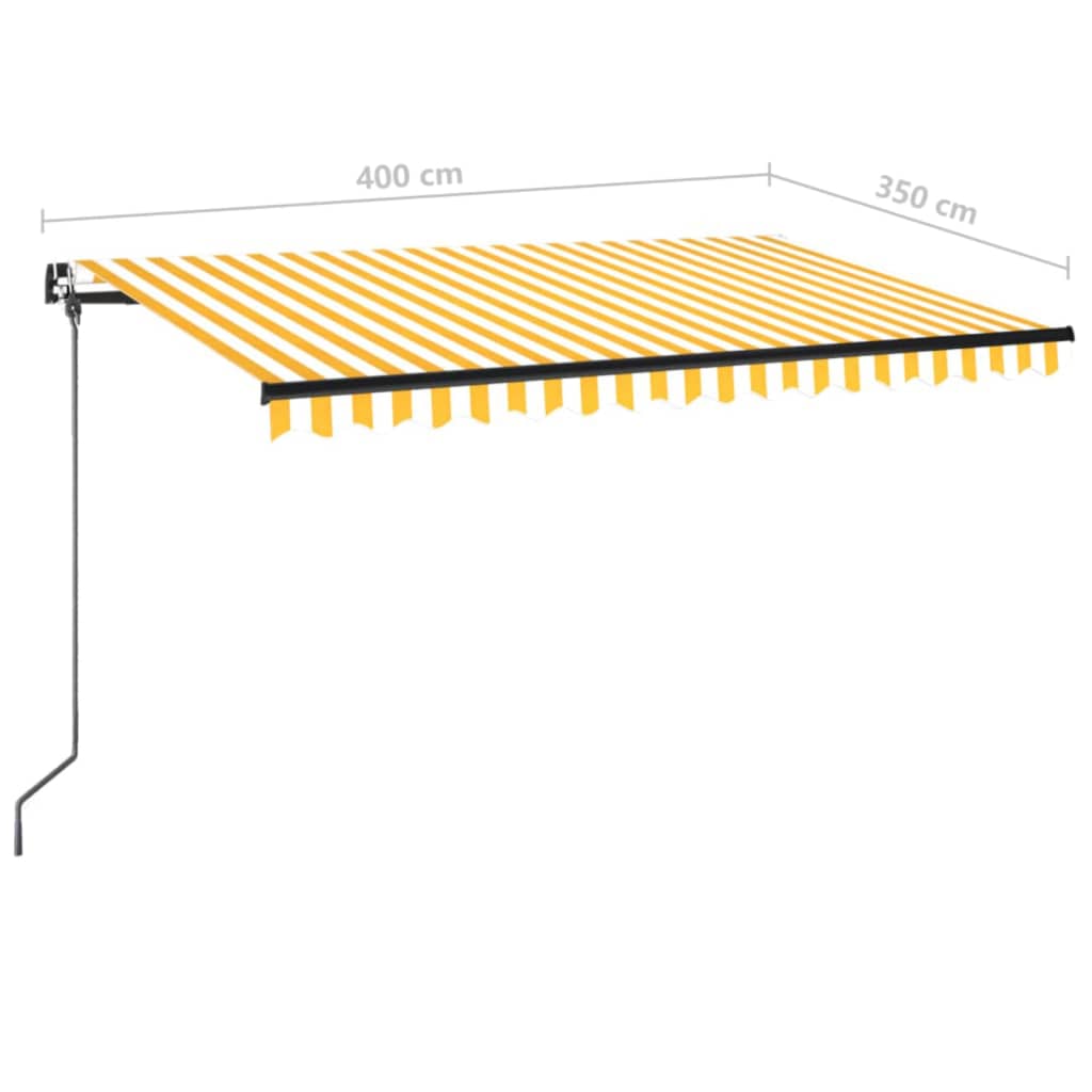 Manuell uttrekkbar markise med LED 400x350 cm gul og hvit