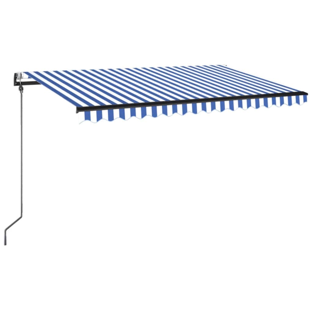 Automatisk markise med vindsensor og LED 400x350 cm blå og hvit vidaXL