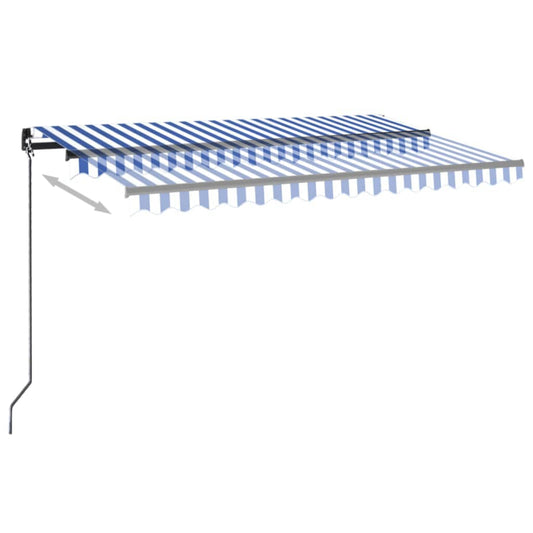 Automatisk markise med vindsensor og LED 400x350 cm blå og hvit vidaXL