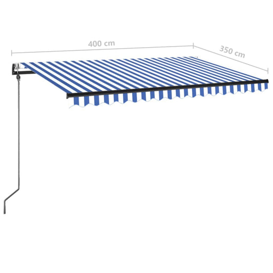 Automatisk markise med vindsensor og LED 400x350 cm blå og hvit vidaXL