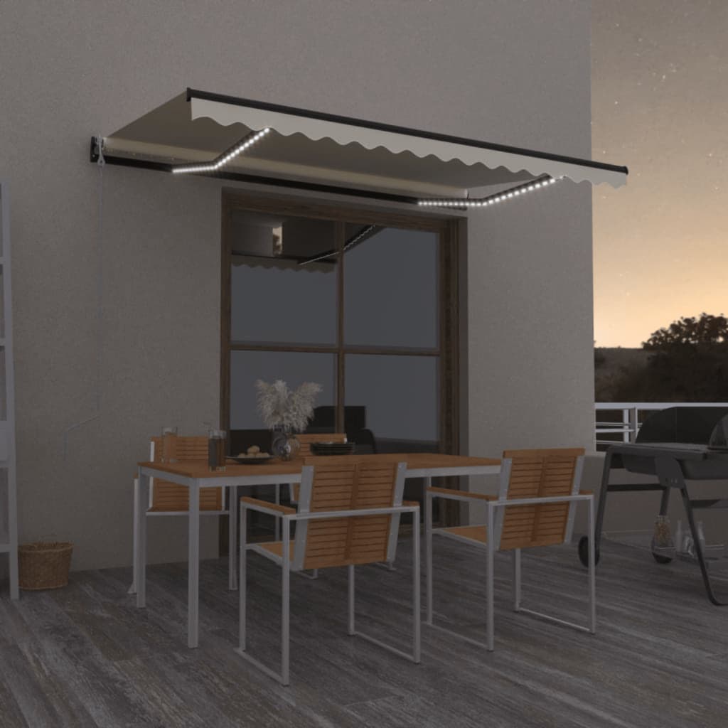 Automatisk markise med vindsensor og LED 400x350 cm kremhvit vidaXL