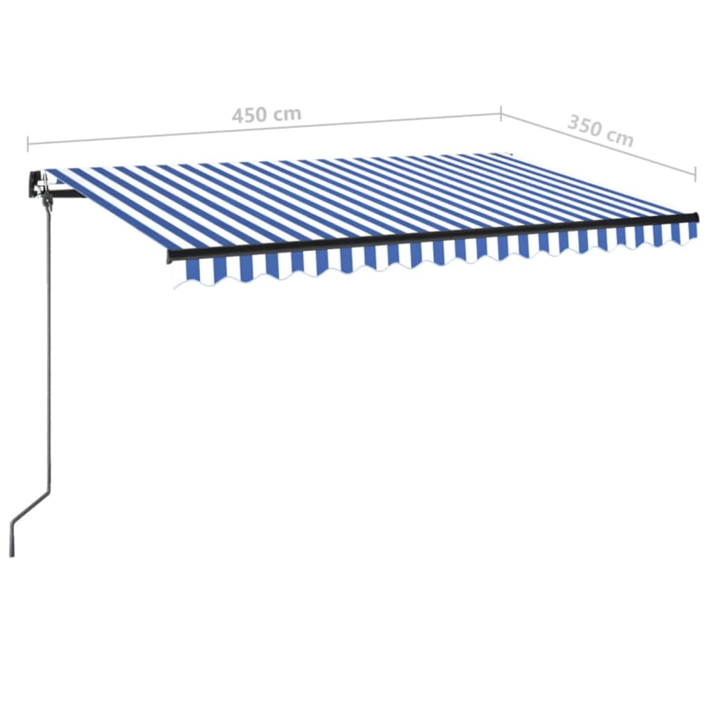 Manuell uttrekkbar markise med LED 450x350 cm blå og hvit