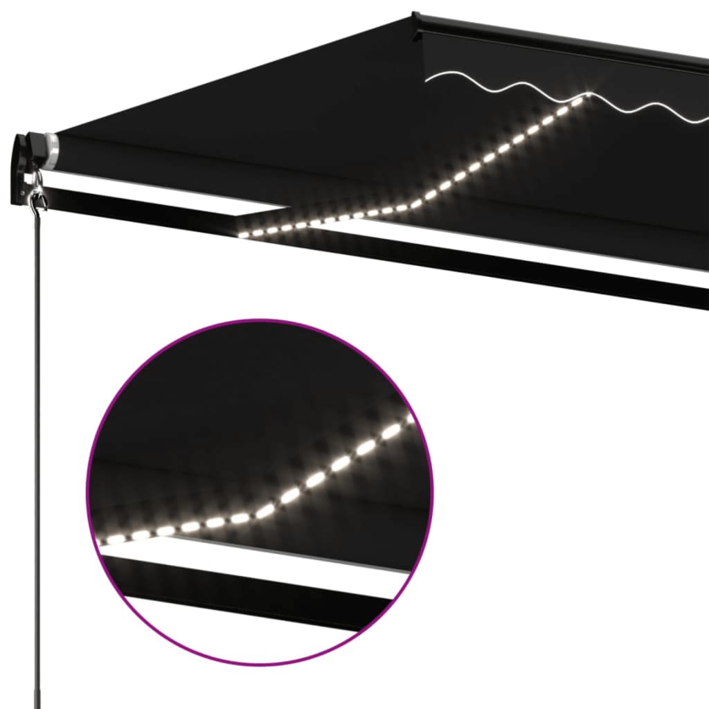 Manuell uttrekkbar markise med LED 450x350 cm antrasitt vidaXL