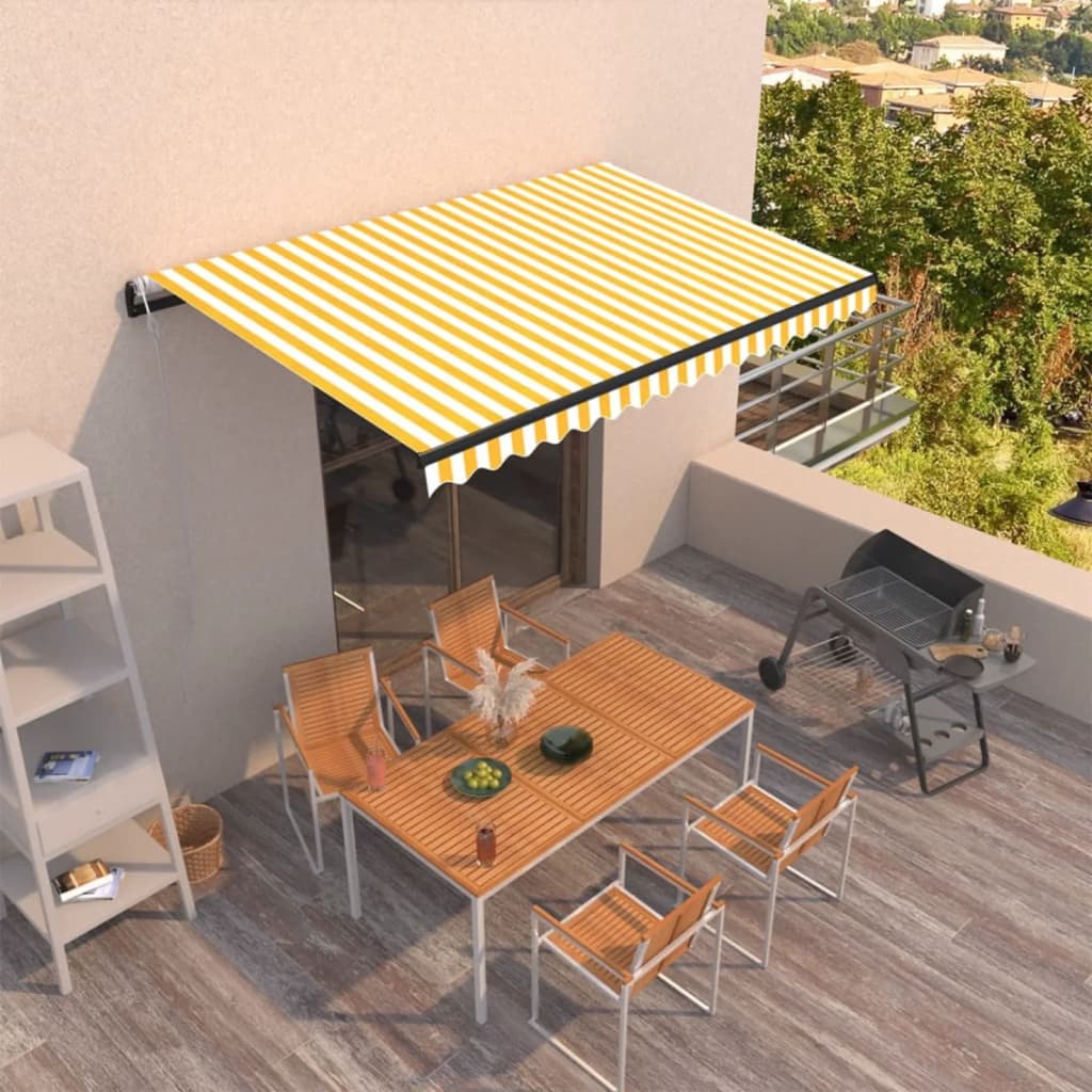 Automatisk uttrekkbar markise 450x350 cm gul og hvit vidaXL