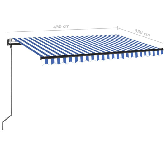 Automatisk markise med vindsensor og LED 450x350 cm blå og hvit