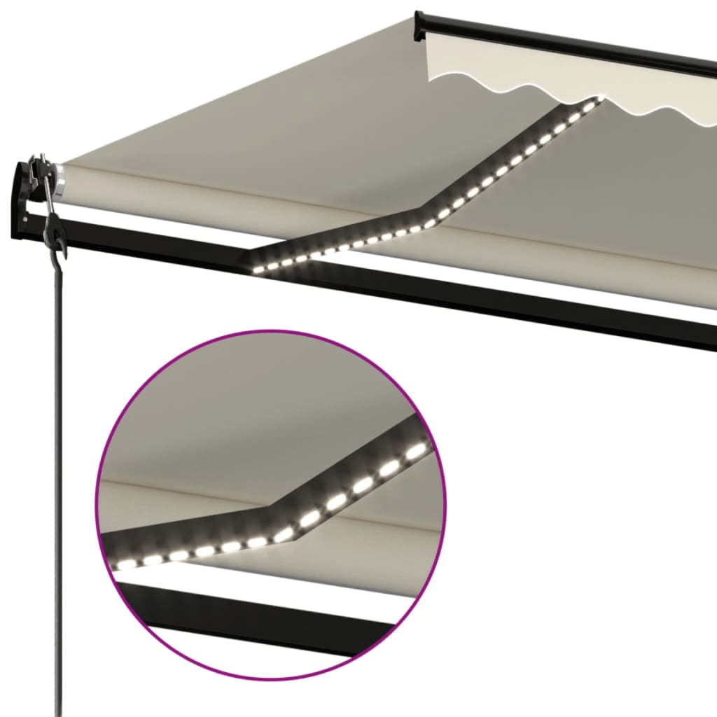 Automatisk markise med vindsensor og LED 450x350 cm kremhvit vidaXL