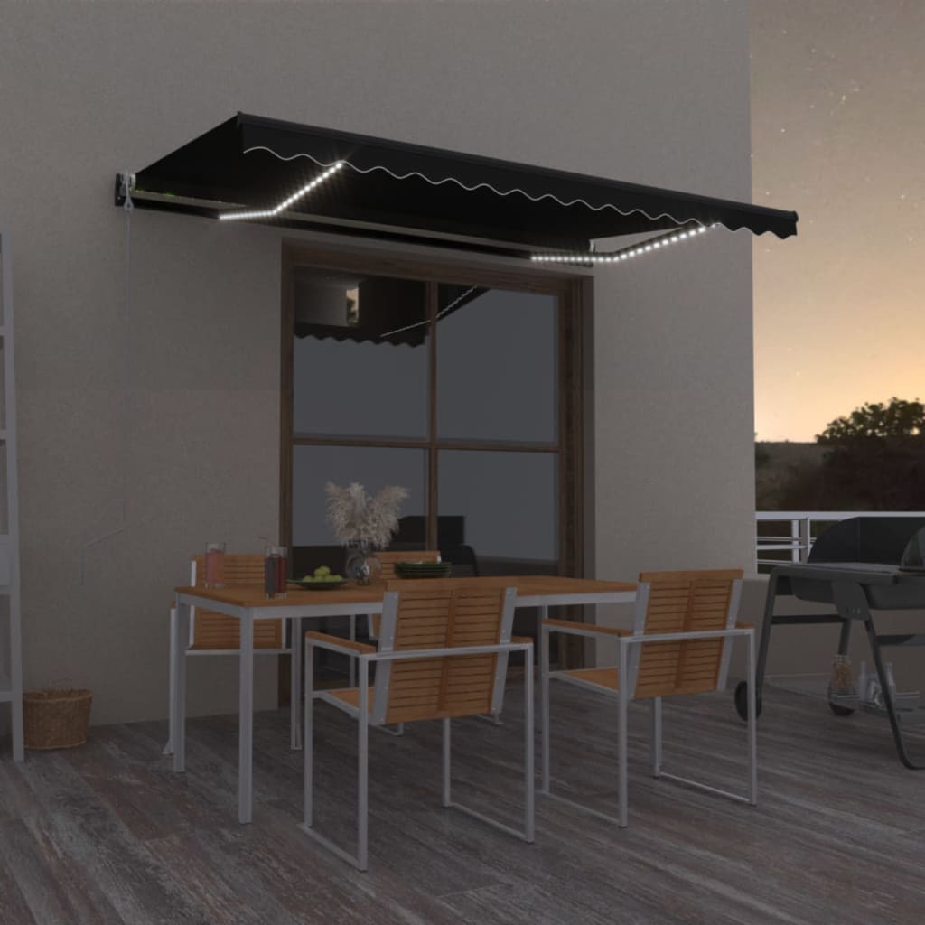 Automatisk markise med vindsensor og LED 450x350 cm antrasitt vidaXL