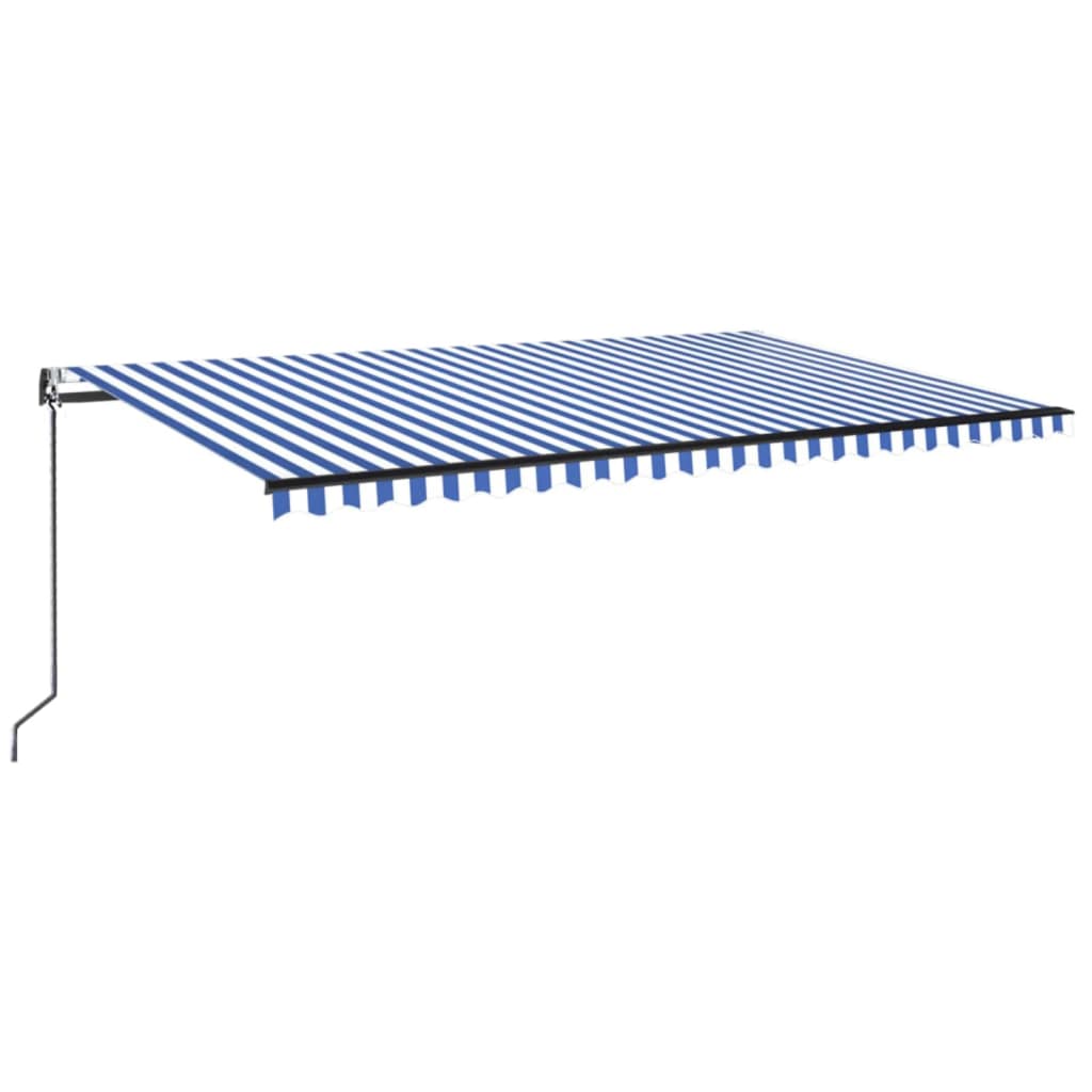 Automatisk markise med vindsensor og LED 500x350 cm blå og hvit vidaXL
