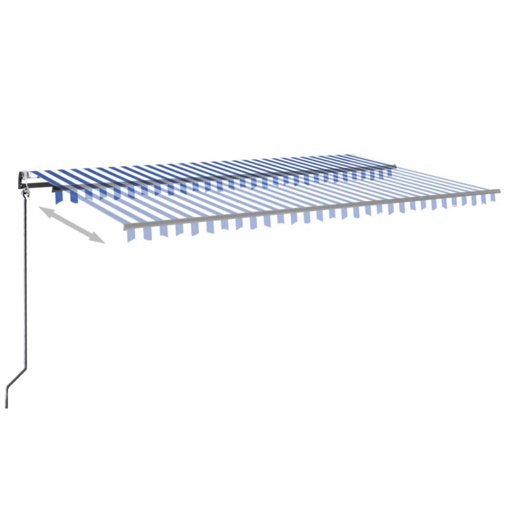 Automatisk markise med vindsensor og LED 500x350 cm blå og hvit vidaXL