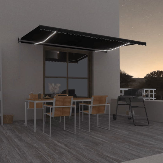 Automatisk markise med vindsensor og LED 500x350 cm antrasitt vidaXL