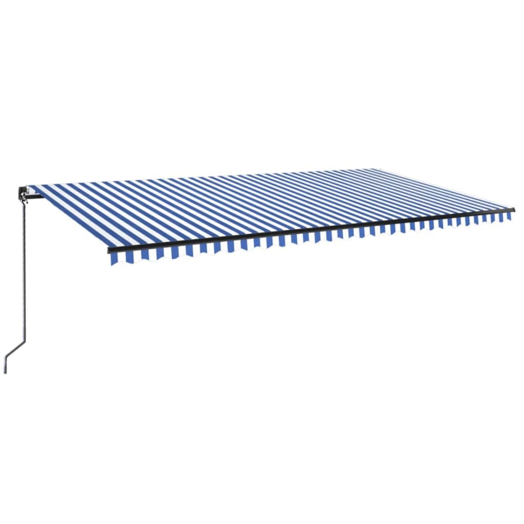 Manuell uttrekkbar markise med LED 600x350 cm blå og hvit vidaXL