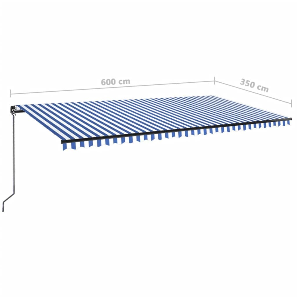 Manuell uttrekkbar markise med LED 600x350 cm blå og hvit