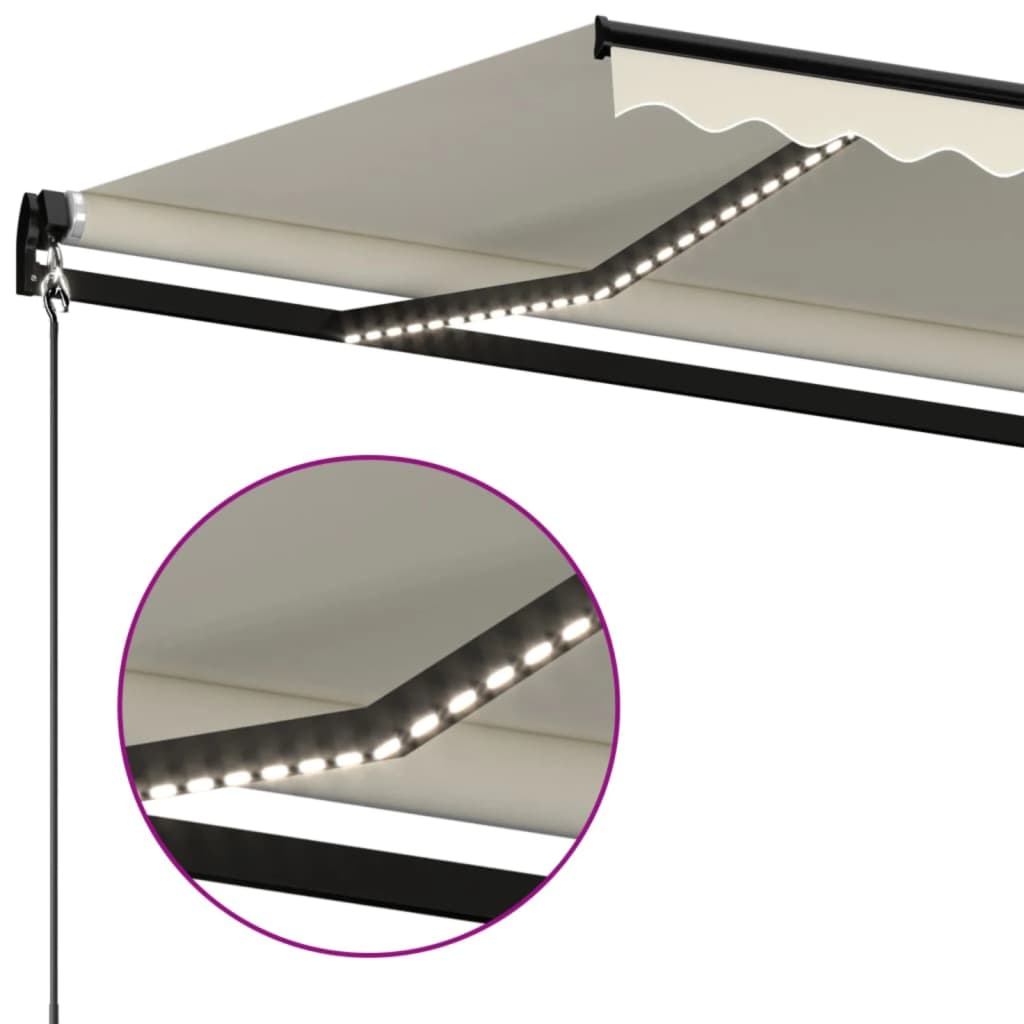 Manuell uttrekkbar markise med LED 600x350 cm kremhvit vidaXL