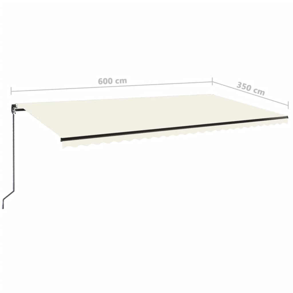 Manuell uttrekkbar markise med LED 600x350 cm kremhvit