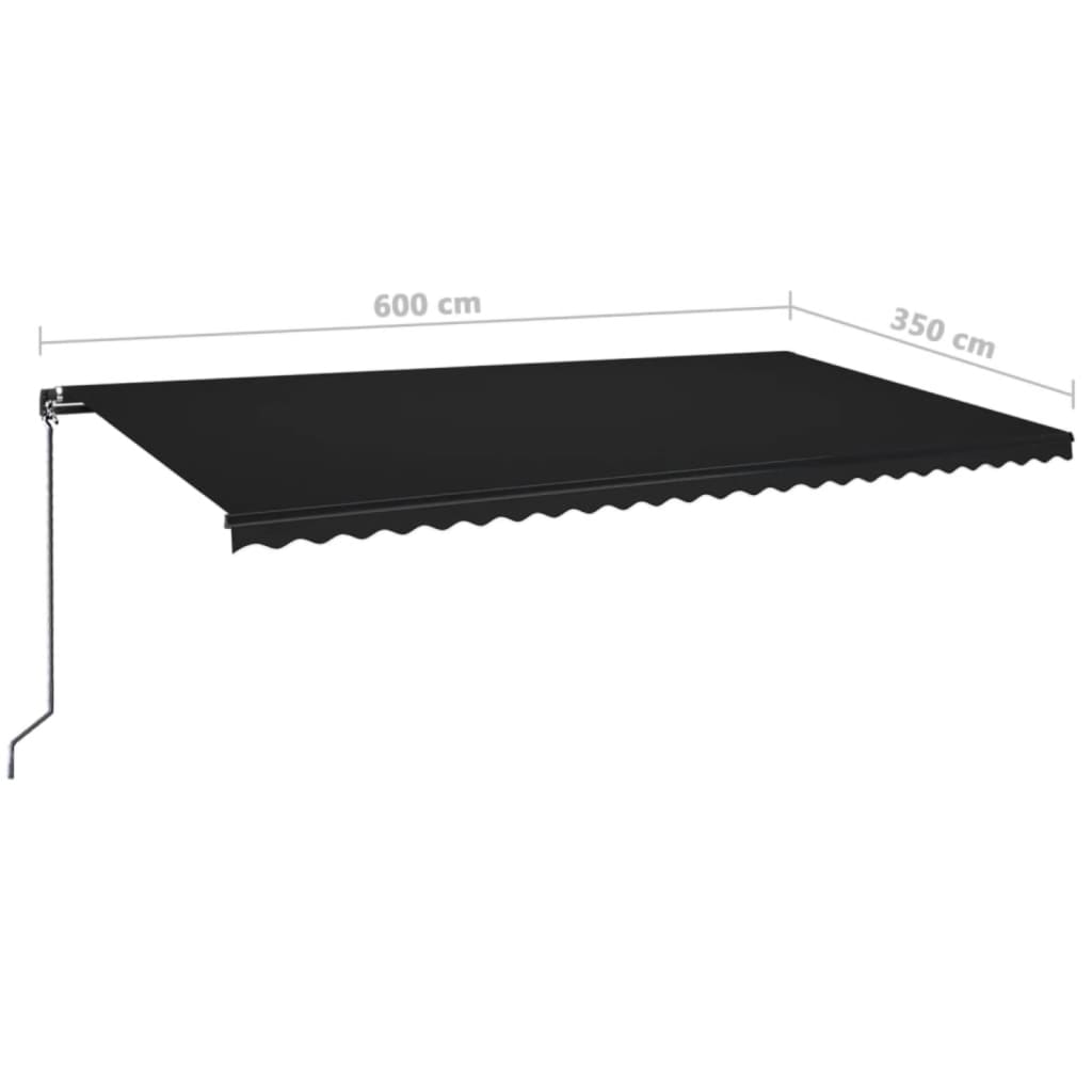 Manuell uttrekkbar markise med LED 600x350 cm antrasitt