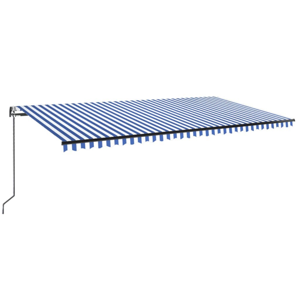 Automatisk uttrekkbar markise 600x350 cm blå og hvit vidaXL