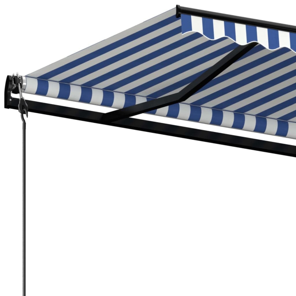 Automatisk uttrekkbar markise 600x350 cm blå og hvit vidaXL
