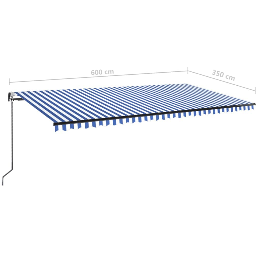 Automatisk uttrekkbar markise 600x350 cm blå og hvit