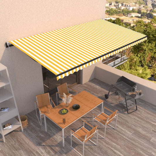 Automatisk uttrekkbar markise 600x350 cm gul og hvit vidaXL