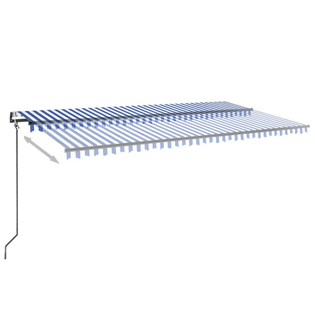 Automatisk markise med vindsensor og LED 600x350 cm blå og hvit vidaXL