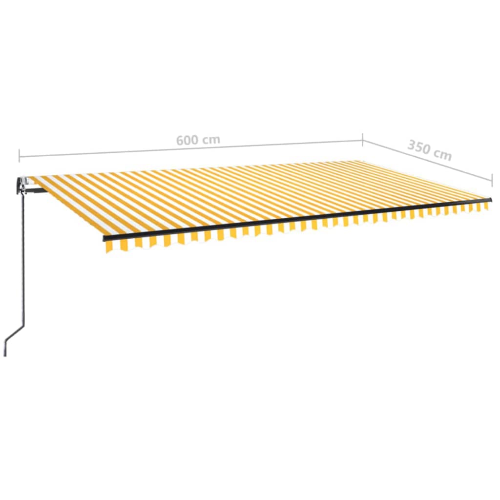 Automatisk markise med vindsensor og LED 600x350 cm gul/hvit vidaXL