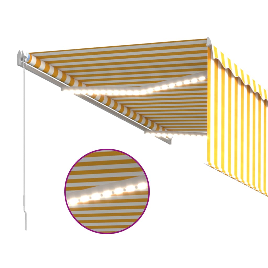 Manuell markise med rullegardin og LED 3x2,5 m gul og hvit