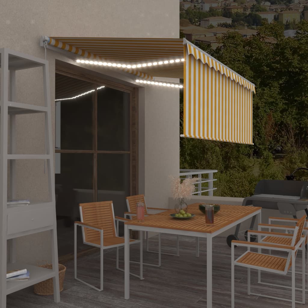 Manuell markise med rullegardin og LED 3x2,5 m gul og hvit