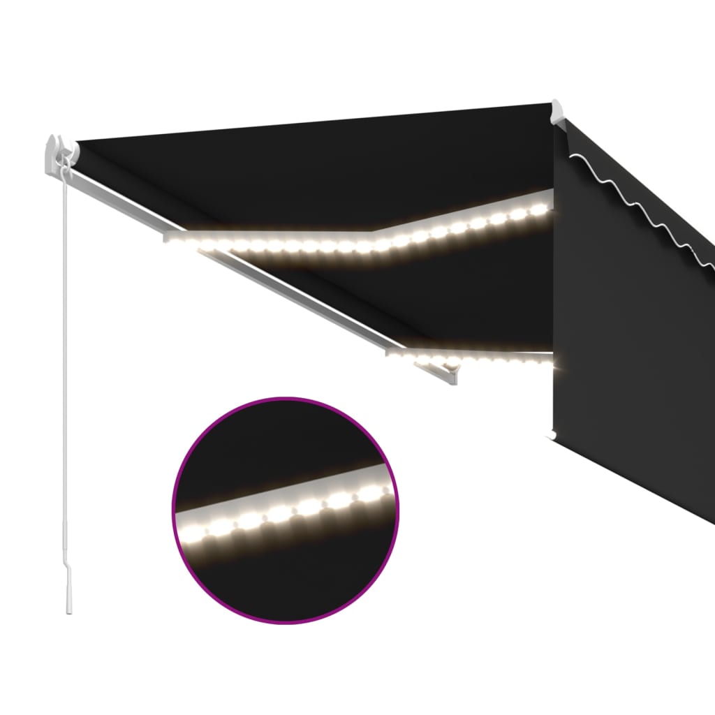 Manuell uttrekkbar markise rullegardin og LED 3x2,5 m antrasitt